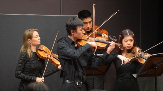Image: ANU School of Music student Brad Tham, Anika Chan, Micah Sinclair and Lara Kurzawa. P﻿hoto by Yun Hu