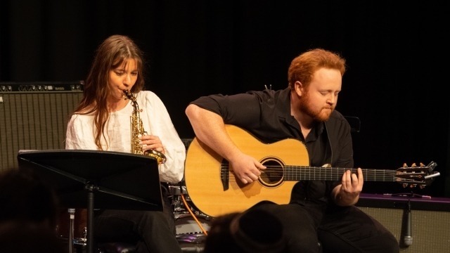 Image: ANU School of Music students Mereki Leten (saxophone), Michael Larsen-Collins (guitar). Photo by Yun Hu.