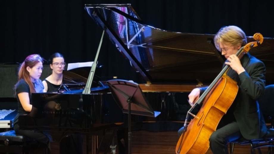 Photo: ANU School of Music students Jojo Yuen (piano) and Gabriel Frømyhr (cello). Photo by Yun Hu
